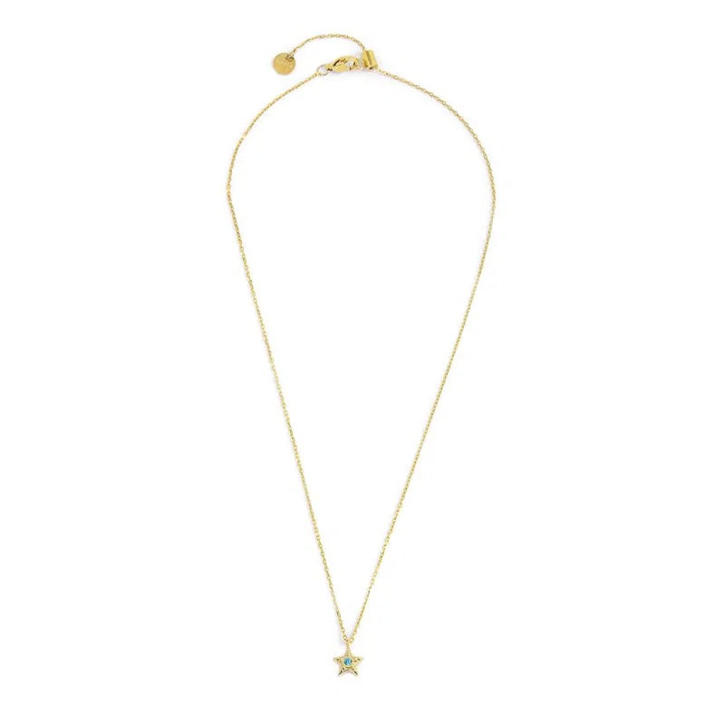 Collana Stella Pendente con Zircone Azzurro in Acciaio Oro Marlù