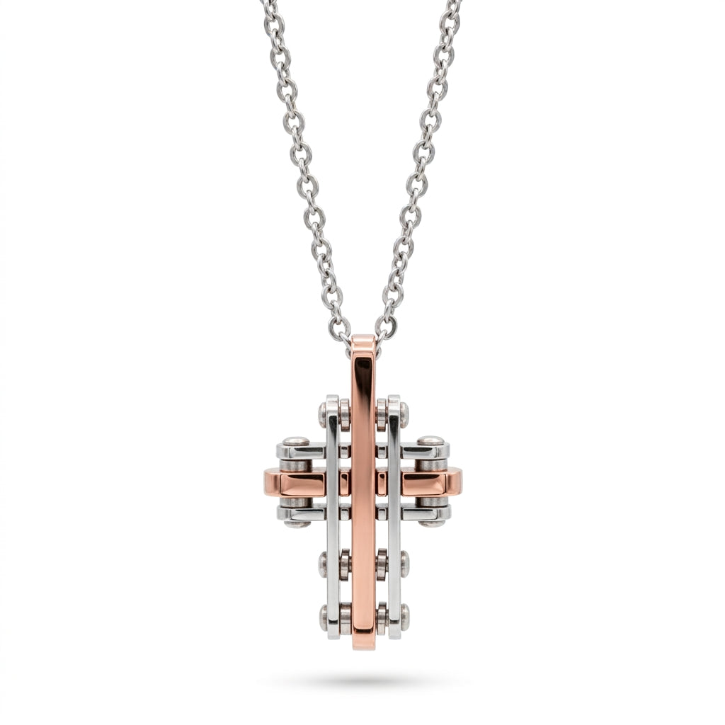 Collana Uomo Fortynine in Acciaio Bicolore con Croce Stile Industrial