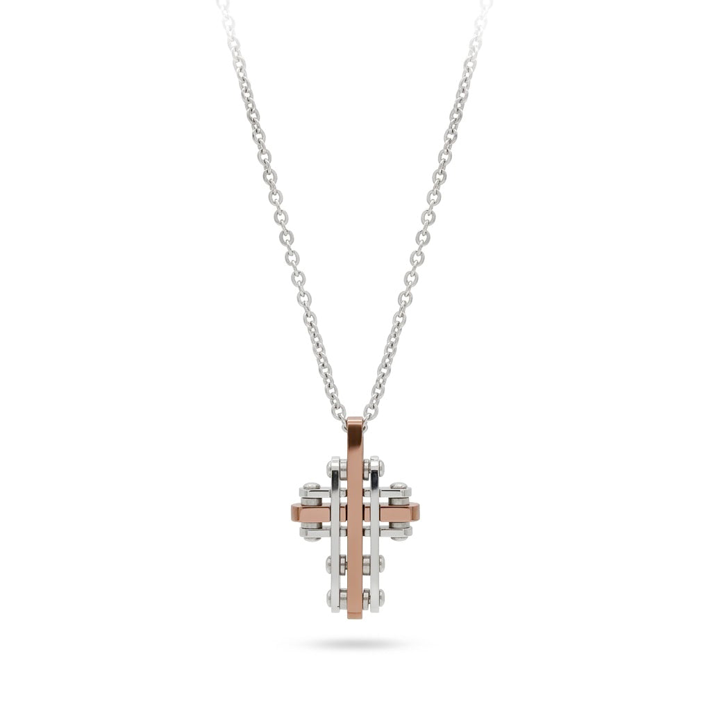 Collana Uomo Fortynine in Acciaio Bicolore con Croce Stile Industrial