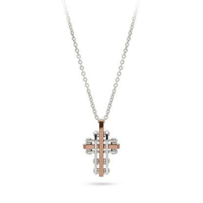 Collana Uomo Fortynine in Acciaio Bicolore con Croce Stile Industrial