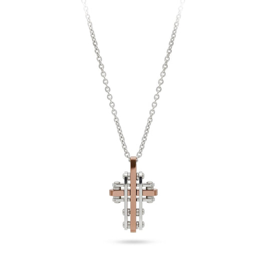 Collana Uomo Fortynine in Acciaio Bicolore con Croce Stile Industrial