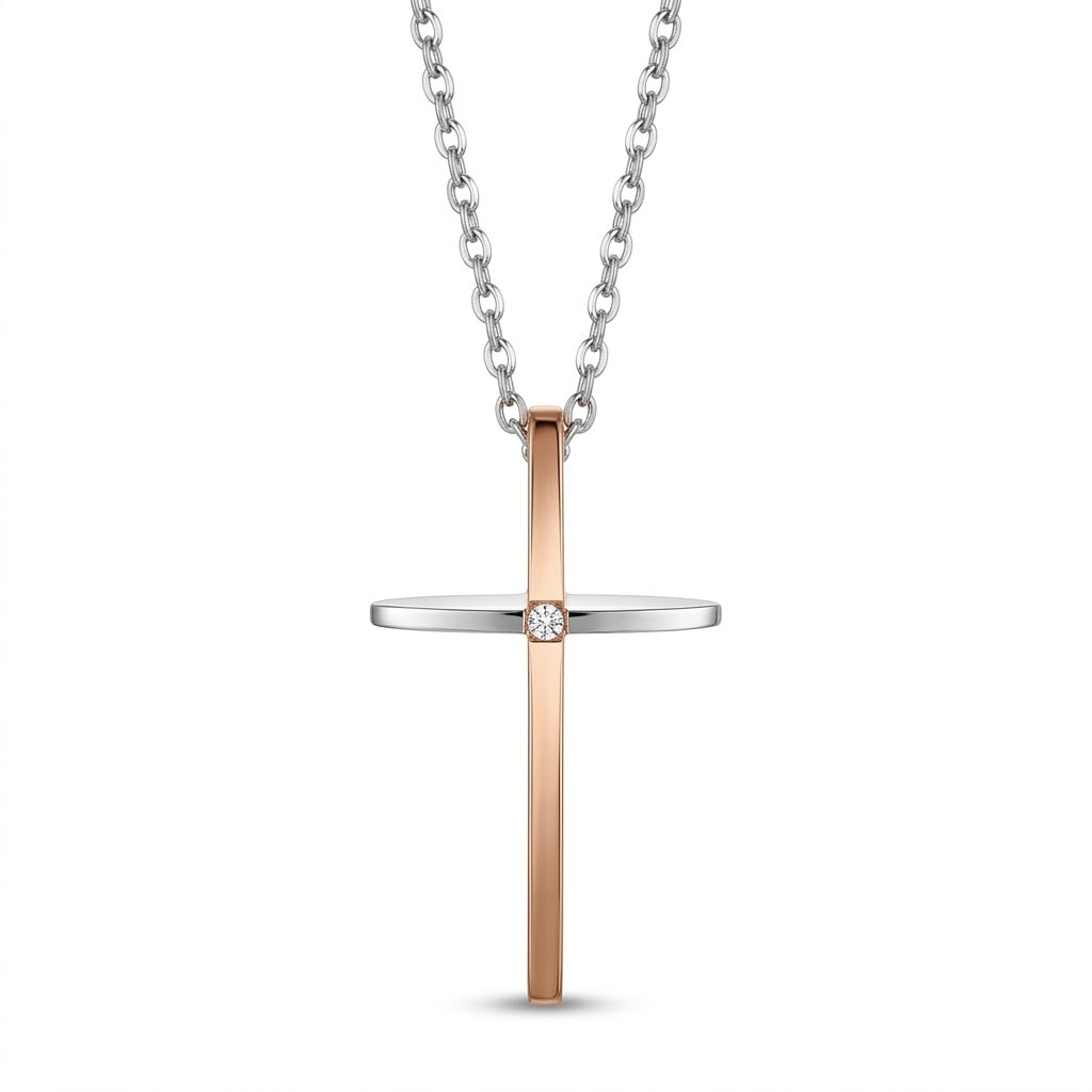 Collana Uomo Fortynine in Acciaio Bicolore con Croce e Zircone