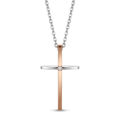 Collana Uomo Fortynine in Acciaio Bicolore con Croce e Zircone