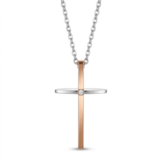 Collana Uomo Fortynine in Acciaio Bicolore con Croce e Zircone