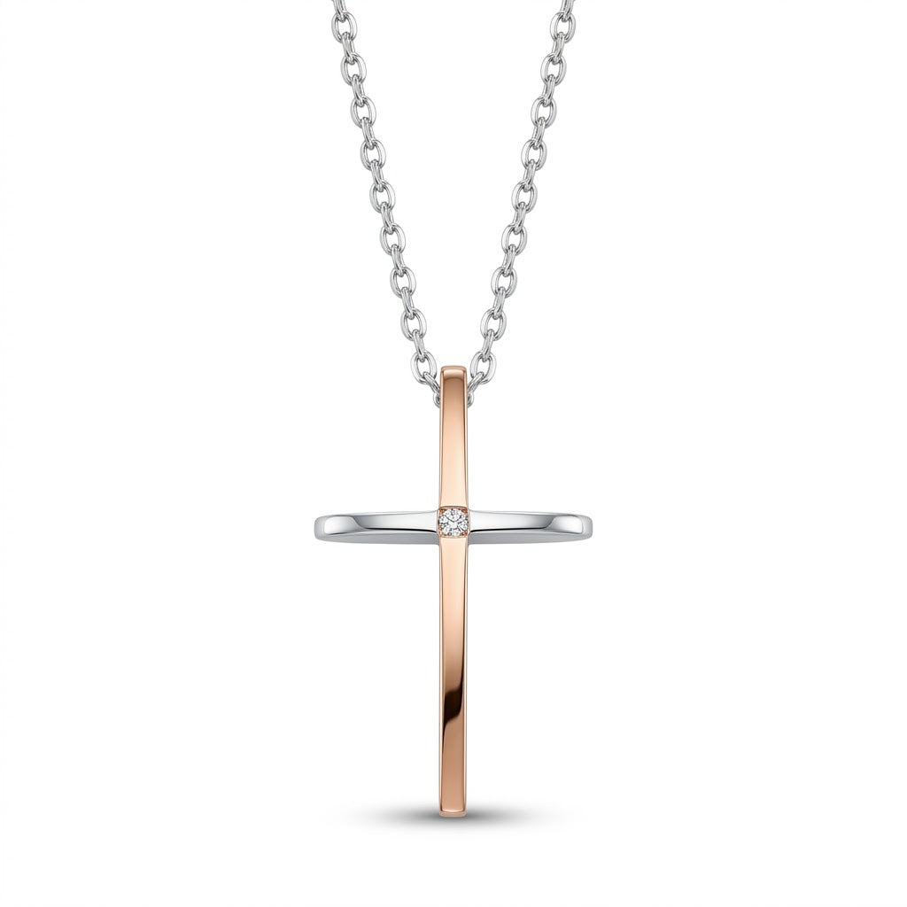 Collana Uomo Fortynine in Acciaio Bicolore con Croce e Zircone