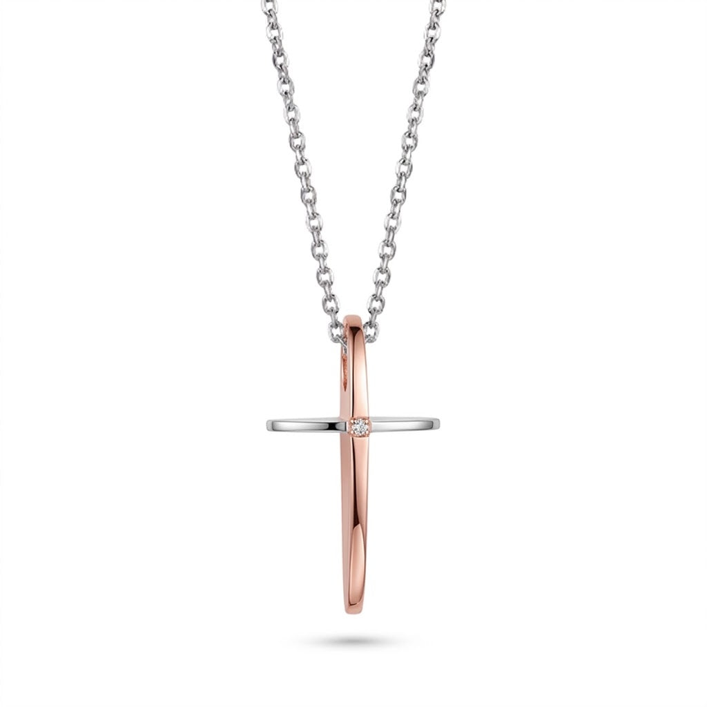 Collana Uomo Fortynine in Acciaio Bicolore con Croce e Zircone