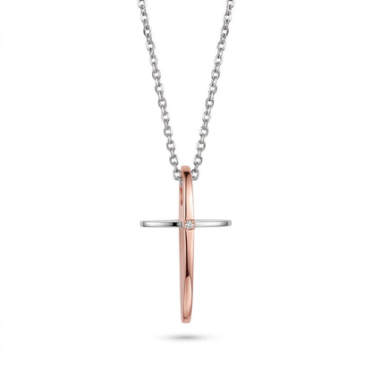 Collana Uomo Fortynine in Acciaio Bicolore con Croce e Zircone