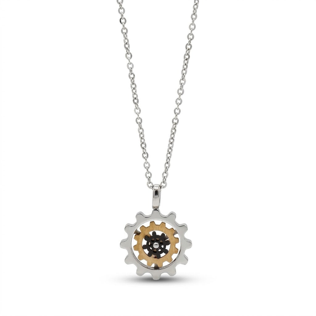 Collana Uomo Fortynine in Acciaio con Pendente a Ingranaggio Meccanico