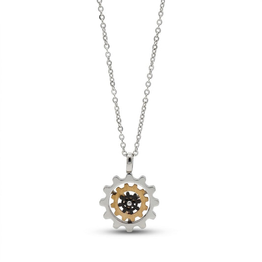 Collana Uomo Fortynine in Acciaio con Pendente a Ingranaggio Meccanico