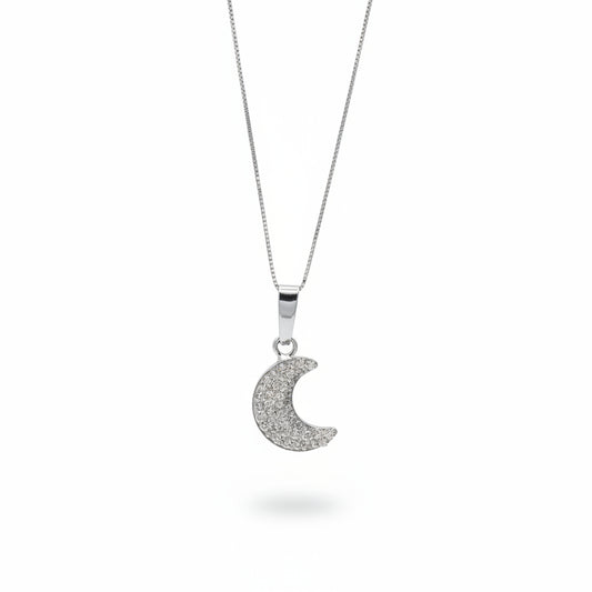 Collana Luna in Oro Bianco con Pavè di Zirconi Gioielli in Oro