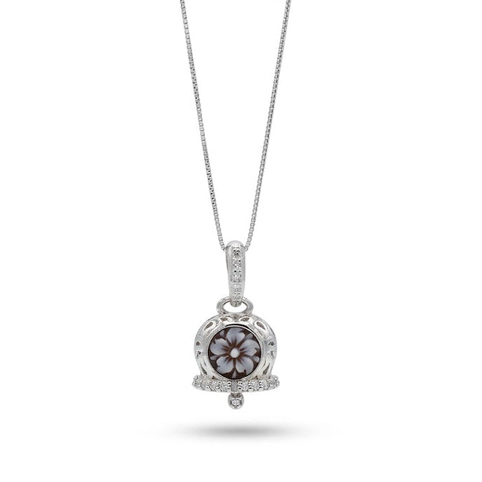 Collana in Argento 925 con Campanella di Capri, Cammeo Floreale e Zirconi Cammei e Corallo