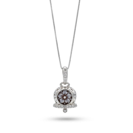 Collana in Argento 925 con Campanella di Capri, Cammeo Floreale e Zirconi Cammei e Corallo