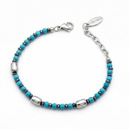 Bracciale da Uomo in Turchese ed Ematite con Inserti in Acciaio Fortynine