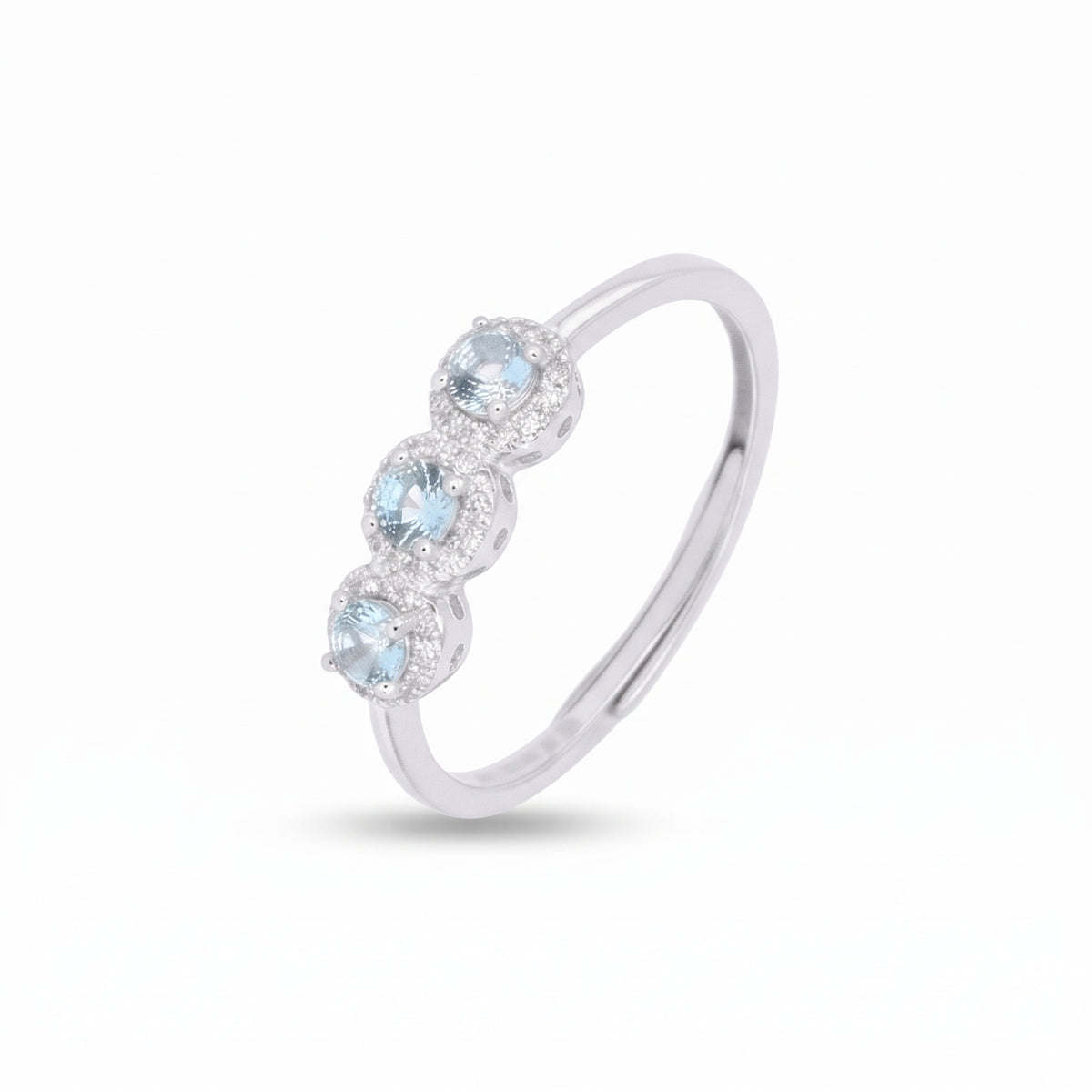 Anello Trilogy in Argento 925 Placcato Oro Bianco con Pietre Celesti e Zirconi