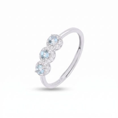 Anello Trilogy in Argento 925 Placcato Oro Bianco con Pietre Celesti e Zirconi