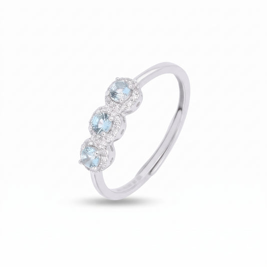 Anello Trilogy in Argento 925 Placcato Oro Bianco con Pietre Celesti e Zirconi