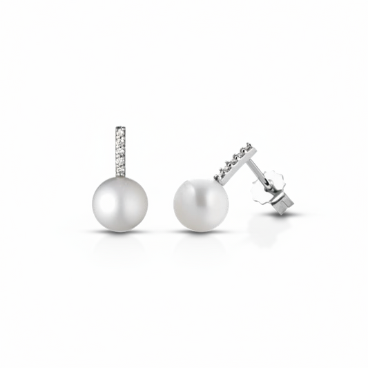 Kioto Orecchini Perle in Oro Bianco e  Diamanti