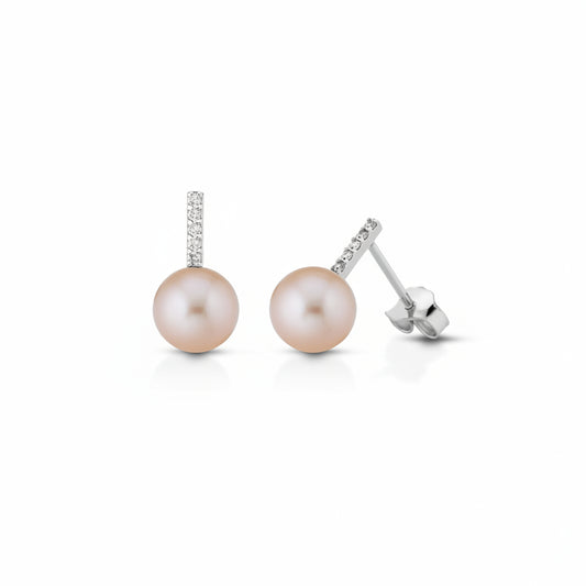 Kioto Orecchini Perle Rosa in Oro Bianco e  Diamanti