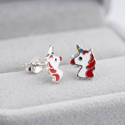 Orecchini a Lobo per Bambina in Argento 925 con Unicorno Smaltato