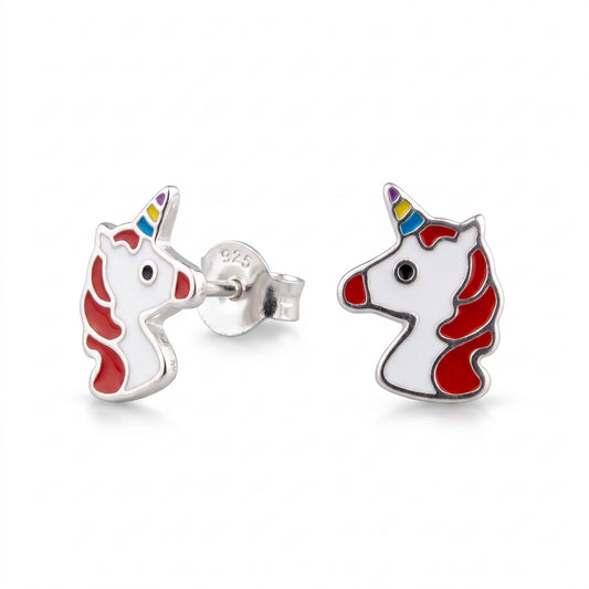 Orecchini a Lobo per Bambina in Argento 925 con Unicorno Smaltato