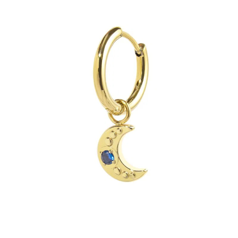 Orecchino a Cerchio in Acciaio Oro con Luna Pendente