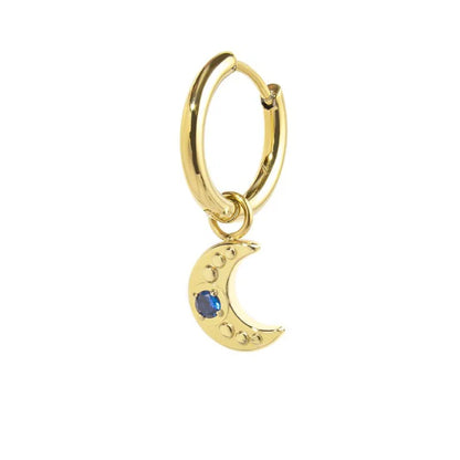 Orecchino a Cerchio in Acciaio Oro con Luna Pendente