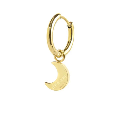 Orecchino a Cerchio in Acciaio Oro con Luna Pendente
