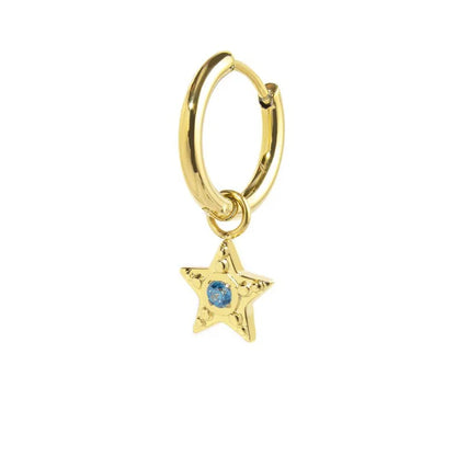Orecchino a Cerchio in Acciaio Oro con Stella Pendente