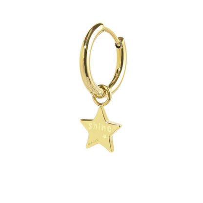 Orecchino a Cerchio in Acciaio Oro con Stella Pendente