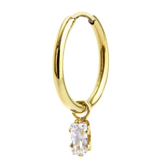 Orecchino con Zircone Baguette Bianco in Acciaio Oro Marlù
