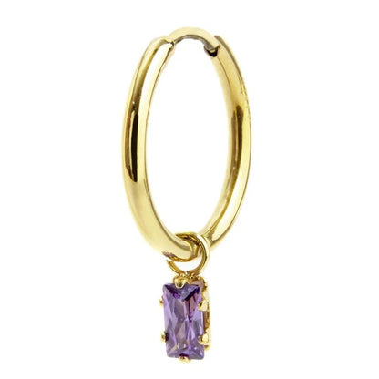 Orecchino con Zircone Baguette Viola in Acciaio Oro Marlù