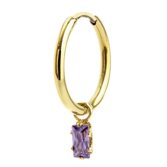Orecchino con Zircone Baguette Viola in Acciaio Oro Marlù