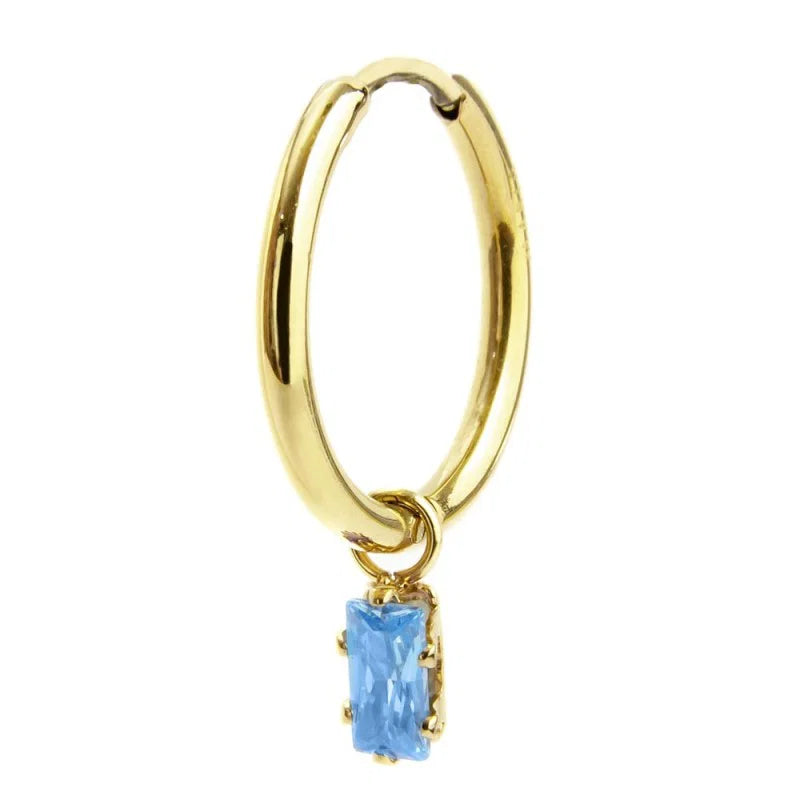 Orecchino con Zircone Baguette Azzurro in Acciaio Oro Marlù Marlù