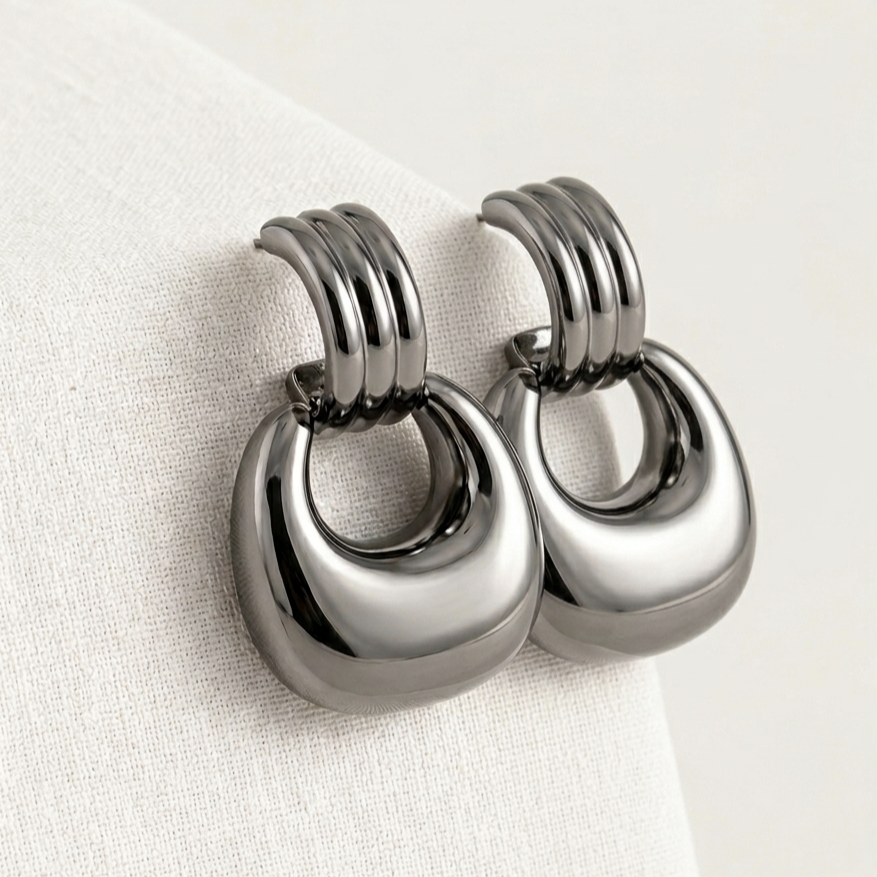Orecchini a Gancio Nuvola Gunmetal Moderno Gaiè Bijoux