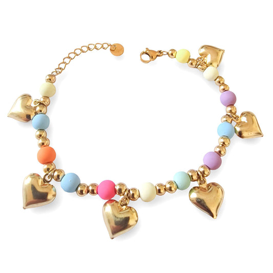Bracciale Cuori Oro e Sfere Colorate