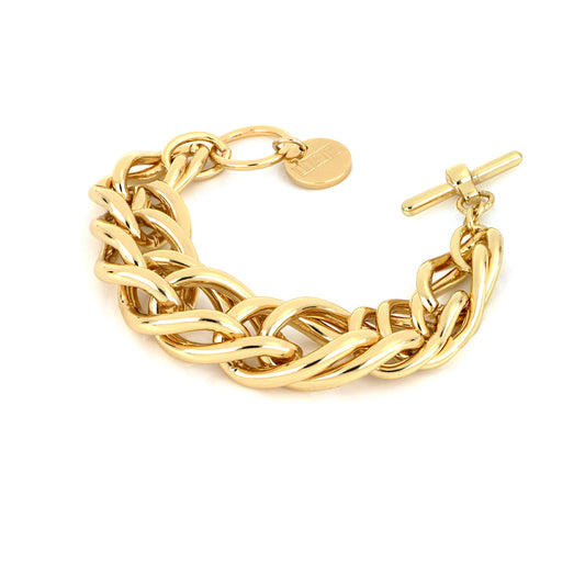 Bracciale in bronzo dorato lucido con catena spiga grande