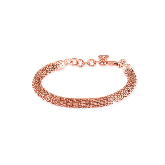 Bracciale con maglia a rete in bronzo dorato rosa