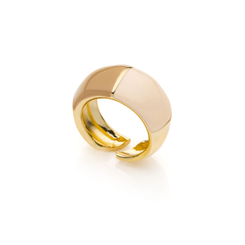 Anello dorato con smalto beige e nocciola