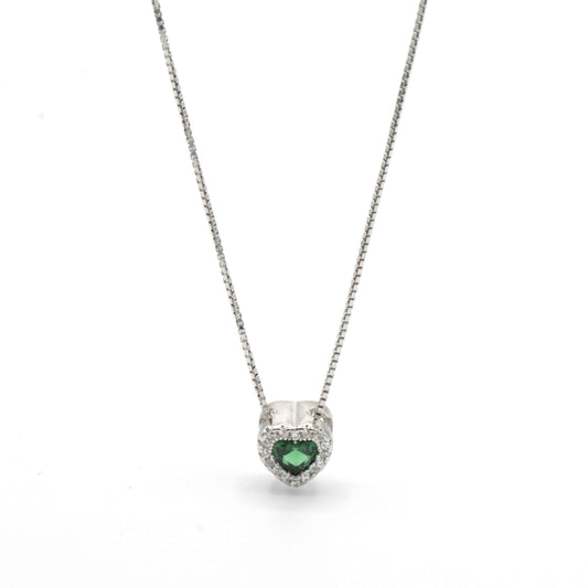 Collana In Argento Cuore Verde Con Zirconi