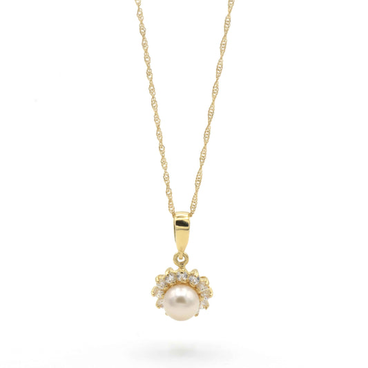 Collana in Oro fiore con perla e zirconi