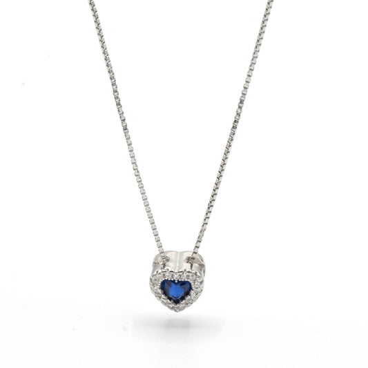 Collana in argento cuore blu con zirconi