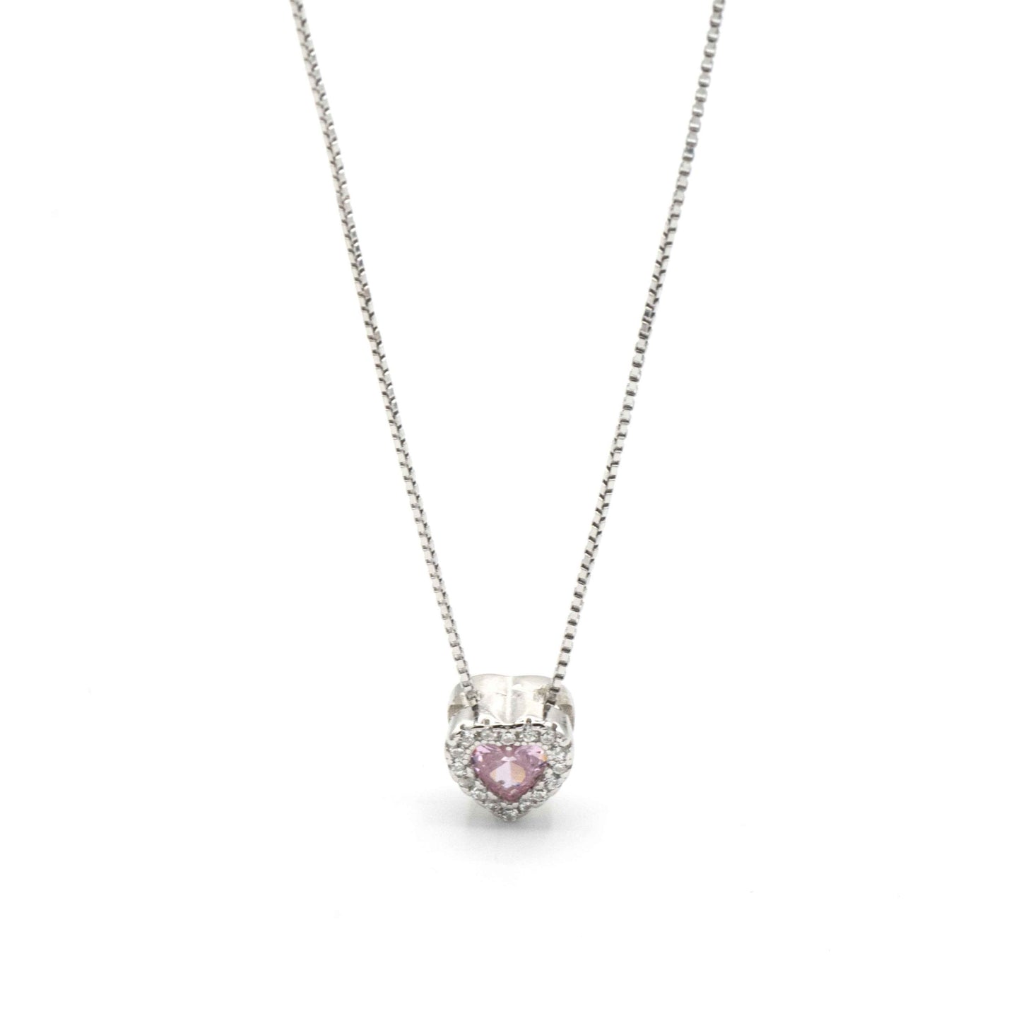 Collana in argento cuore rosa con zirconi