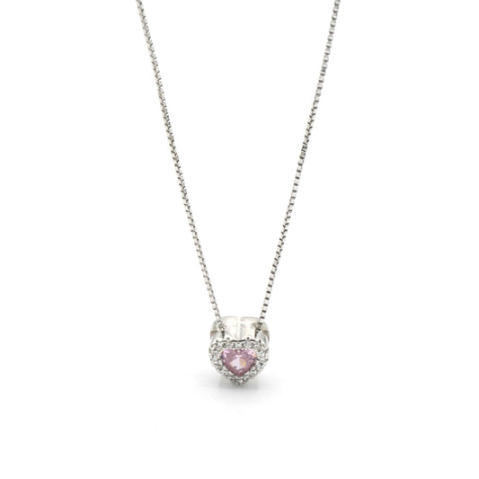 Collana in argento cuore rosa con zirconi