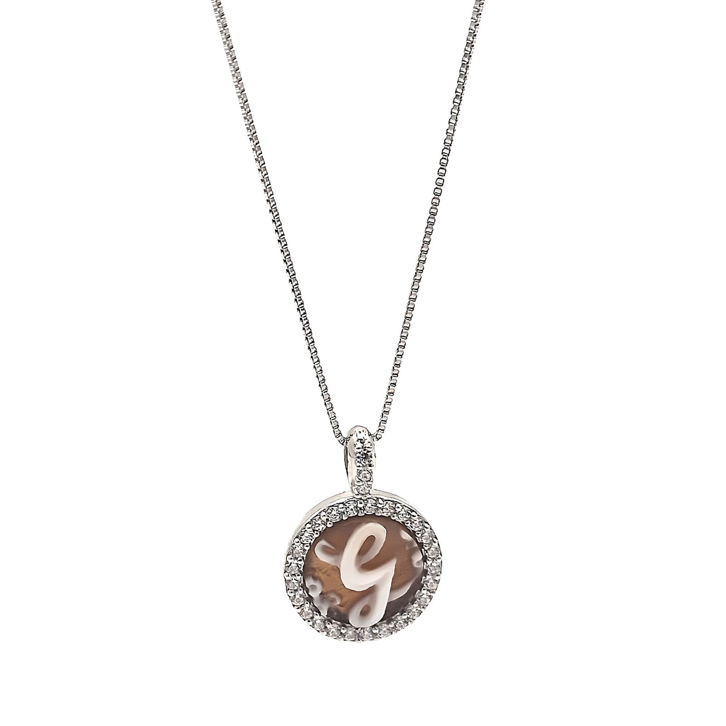 Collana in argento con lettera G in cammeo