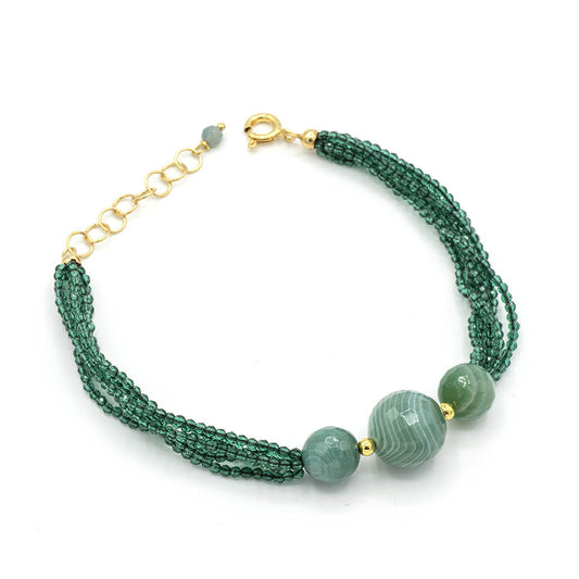 Bracciale Fili Di Nano Cristallo Verde E Agata Verde Striata