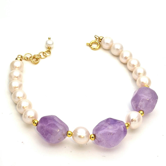 Bracciali di Perle Naturali e sassi di ametista lavanda