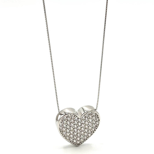 Collana cuore in argento a pavè di zirconi