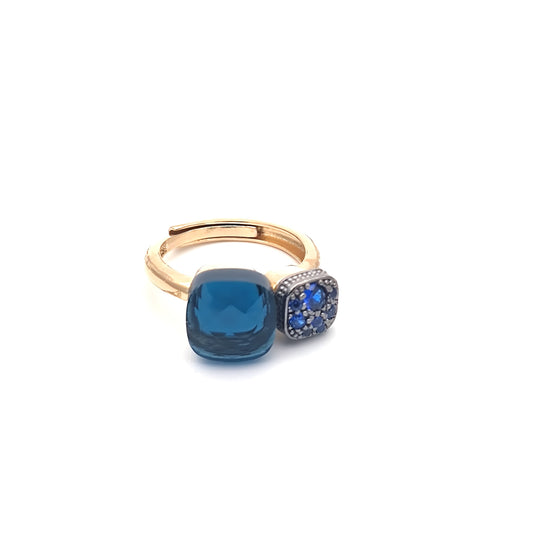 Anello Nudo In Argento Dorato e pietre Blu