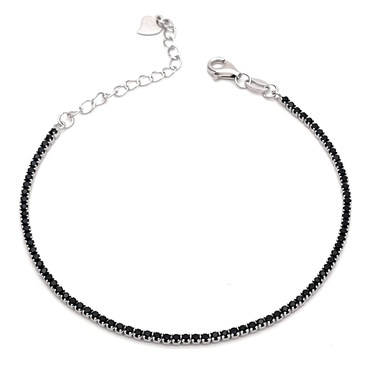 Bracciale Tennis In Argento Pietre Nere