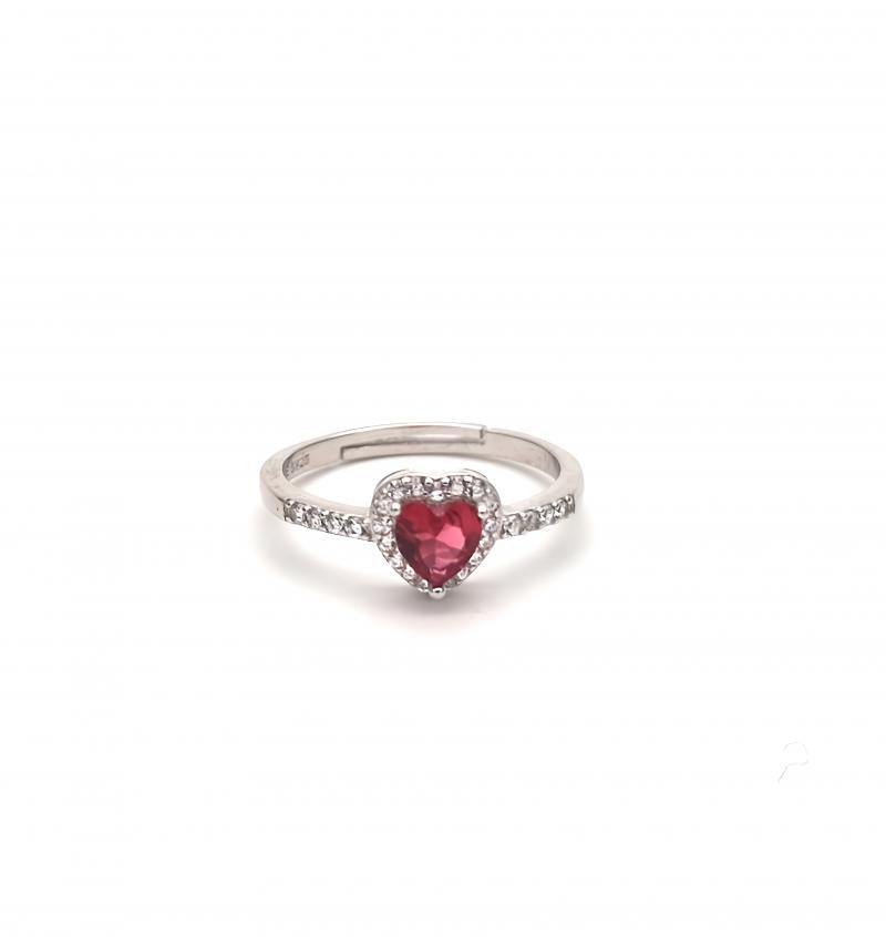 Anello in Argento cuore in pietra rossa e zirconi